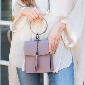 Deux Peches Italian Italy Leather Handbag Purse Bag Chain Shoulder Strap O-Ring